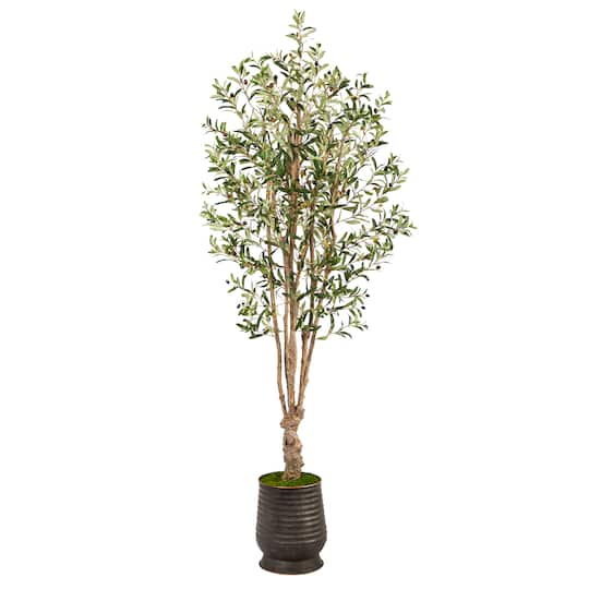 6.5ft. Olive Artificial Tree in Ribbed Metal Planter